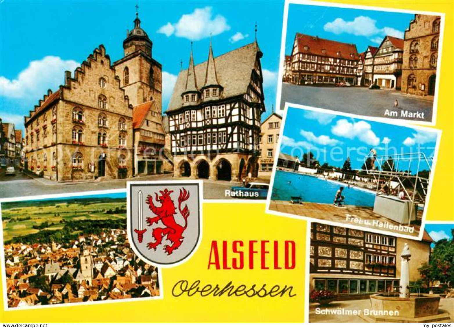 73157076 Alsfeld Rathaus Markt Fachwerkhaus Freibad Hallenbad Schwaelmer Brunnen - Alsfeld