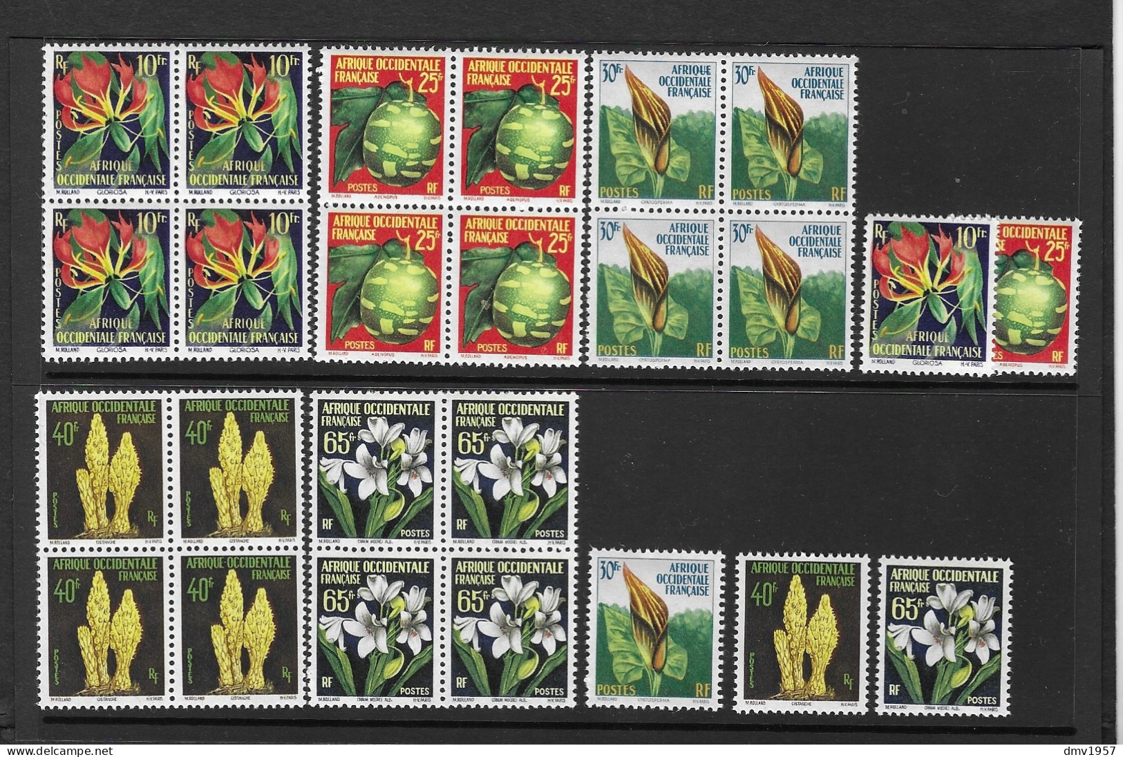 Afrique Occidentale Francais 1958/9 MNH Flora & Flowers Singles & Blocks Of 4 - Nuovi