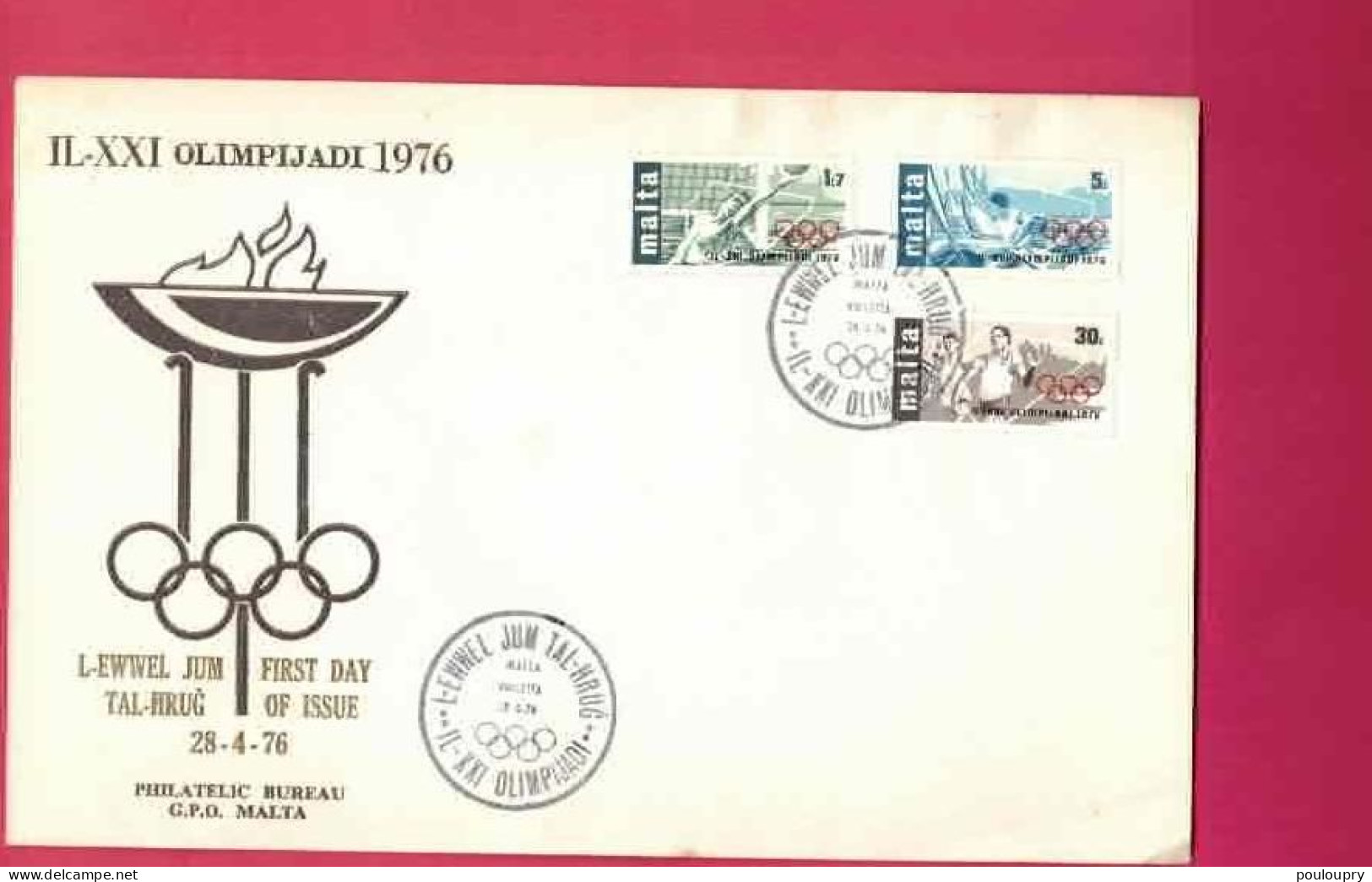 FDC De 1976 De Malte - Water-polo - Voile - Athlétisme - Verano 1976: Montréal