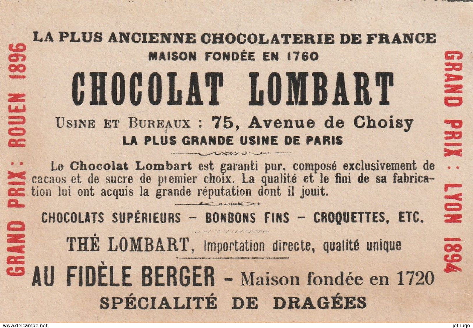 69 - CHROMO CHOCOLAT LOMBART . PARIS . ARC DE TRIOMPHE . SCAN - Lombart