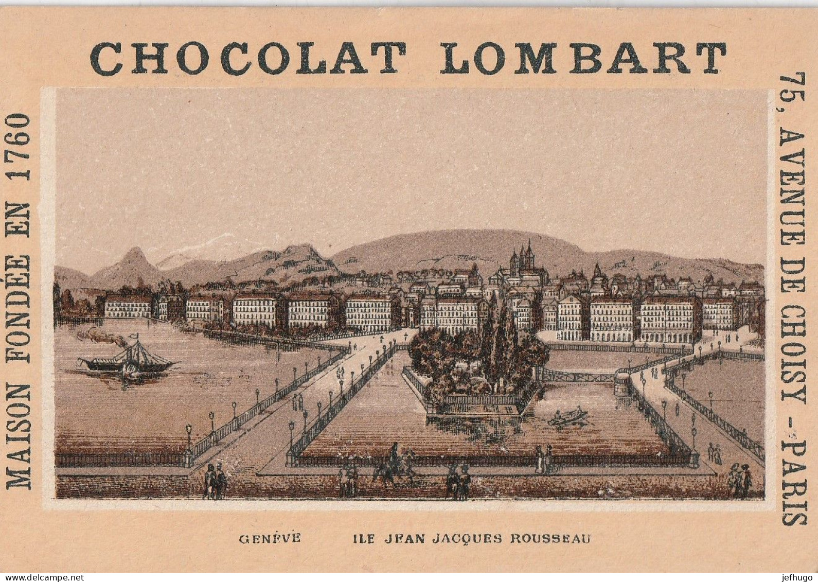 69 - CHROMO CHOCOLAT LOMBART . GENEVE . ILE JEAN JACQUES ROUSSEAU  . SCAN - Lombart