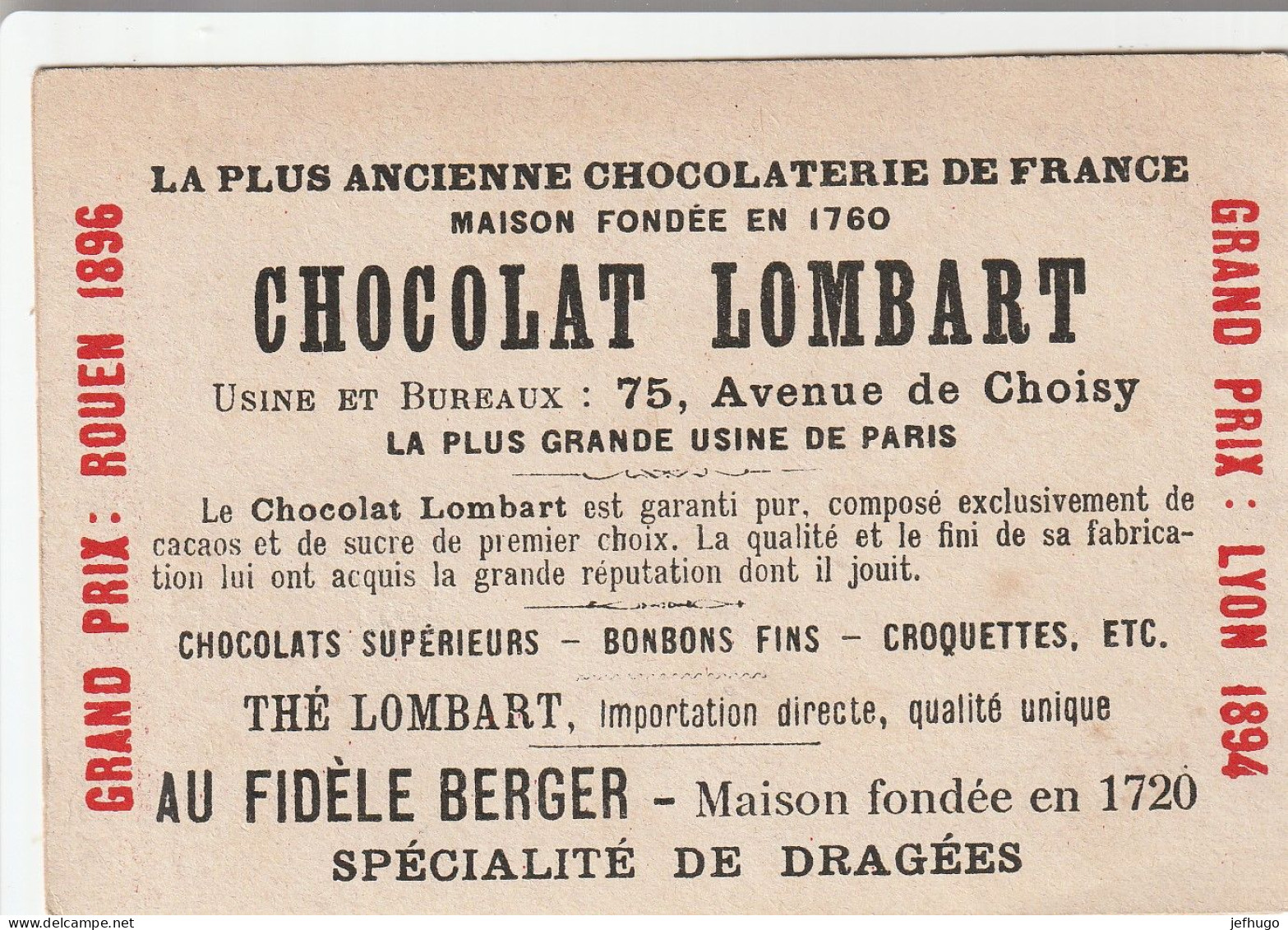 69 - CHROMO CHOCOLAT LOMBART . GRANVILLE . VUE GENERALE . SCAN - Lombart