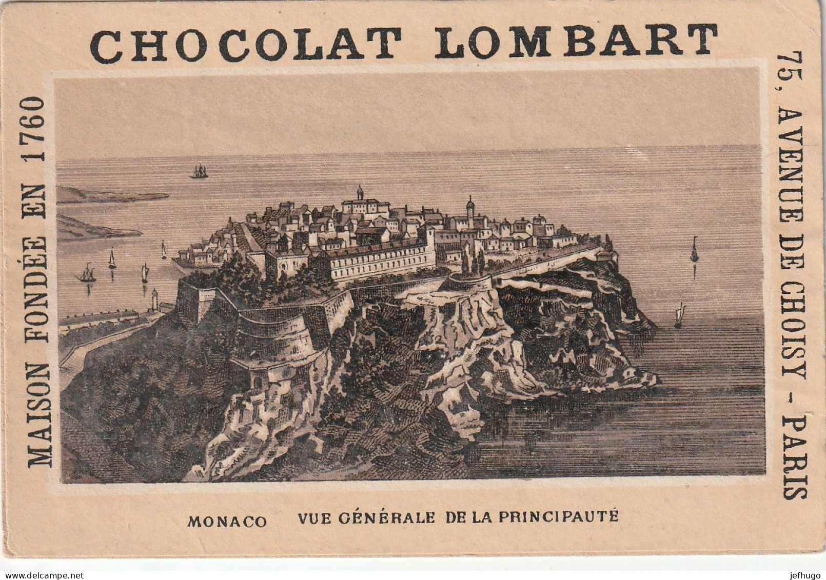 69 - CHROMO CHOCOLAT LOMBART . MONACO . VUE GENERALE DE LA PRINCIPAUTE . SCAN - Lombart