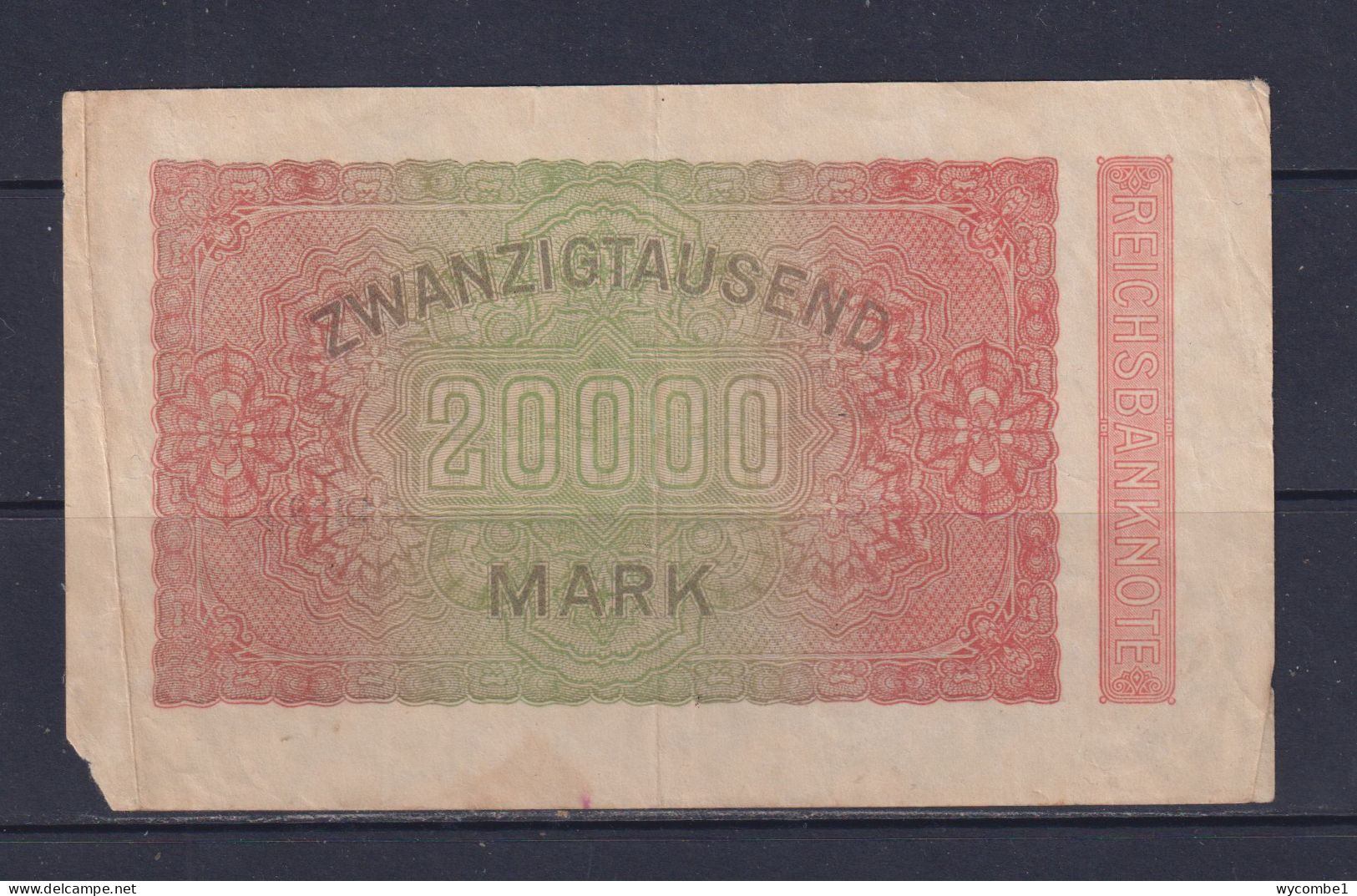 GERMANY - 1923 20000 Mark Circulated Banknote (Missing Corner) - 20.000 Mark