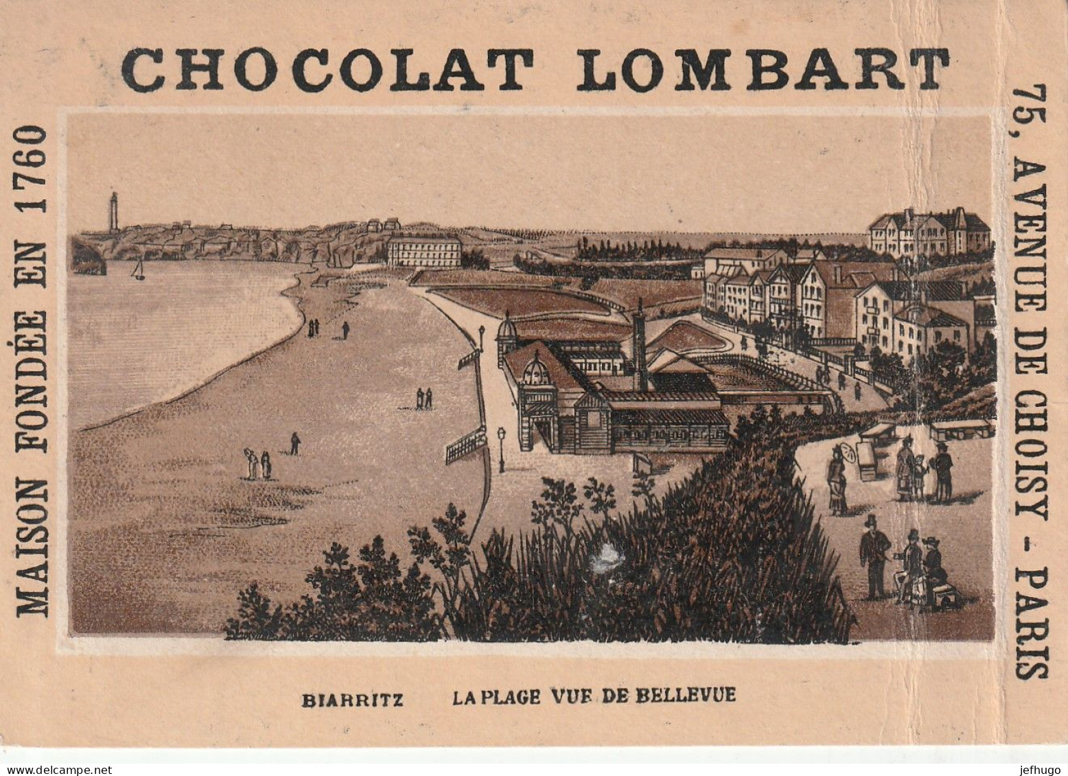 69 - CHROMO CHOCOLAT LOMBART . BIARRITZ . LA PLAGE VUE DE BELLEVUE . SCAN - Lombart