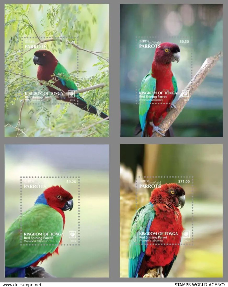 2023-04 - TONGA- RED SHINING PARROTS             4X1V  MNH** - Pappagalli & Tropicali