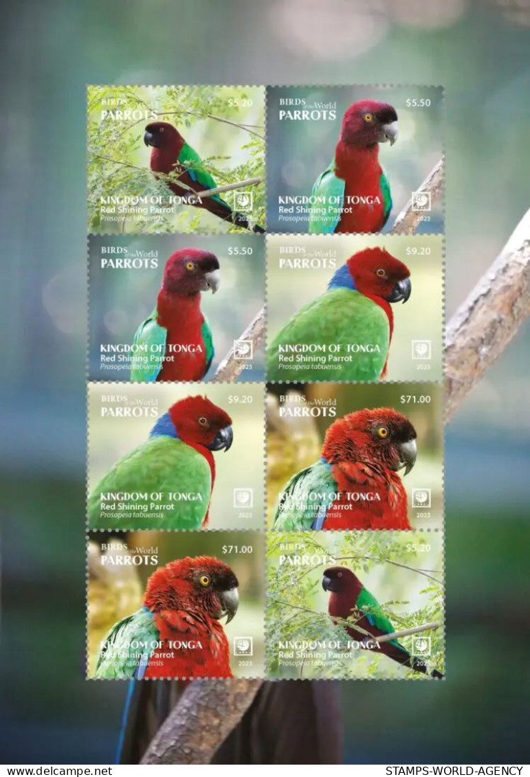 2023-04 - TONGA- RED SHINING PARROTS             2X4V  MNH** - Perroquets & Tropicaux