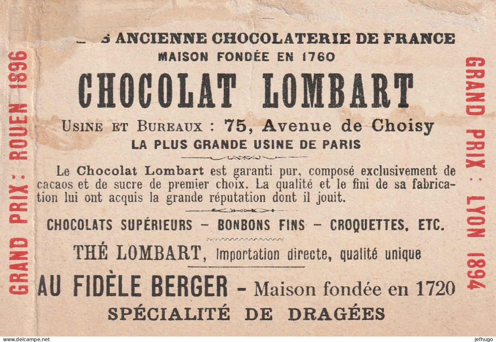 69 - CHROMO CHOCOLAT LOMBART . BOULOGNE . LE QUAI DE LA DOUANE . SCAN - Lombart