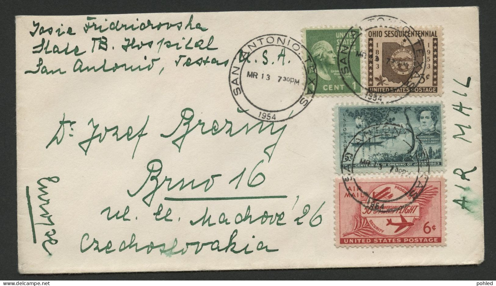 01263*USA*SAN ANTONIO*TEXAS To CZECHOSLOVAKIA*AIRMAIL COVER*1954 - Covers & Documents