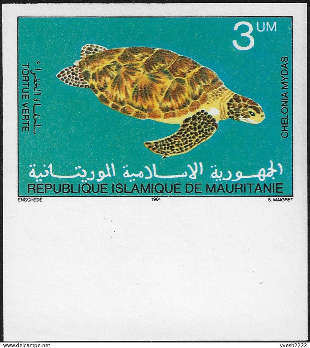 Mauritanie 1982 Y&T 501 à 503 Bon à tirer avant correction, feuillets de luxe et non dentelés. Faune marine, tortues