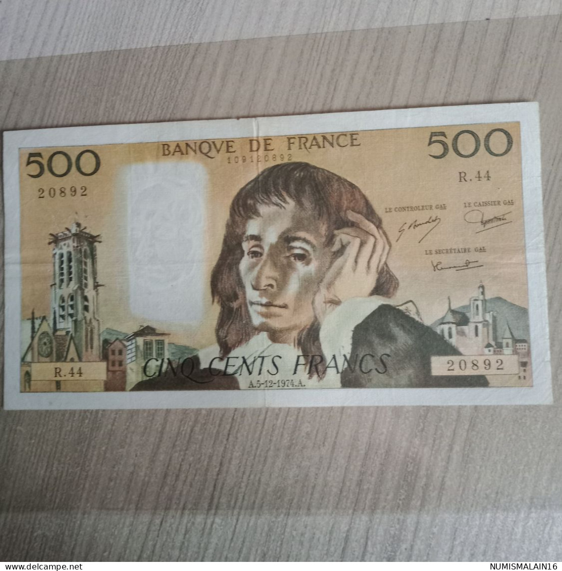 France - Billet De 500 Francs - Pascal - 5.12.1974 - R.44 - 500 F 1968-1993 ''Pascal''