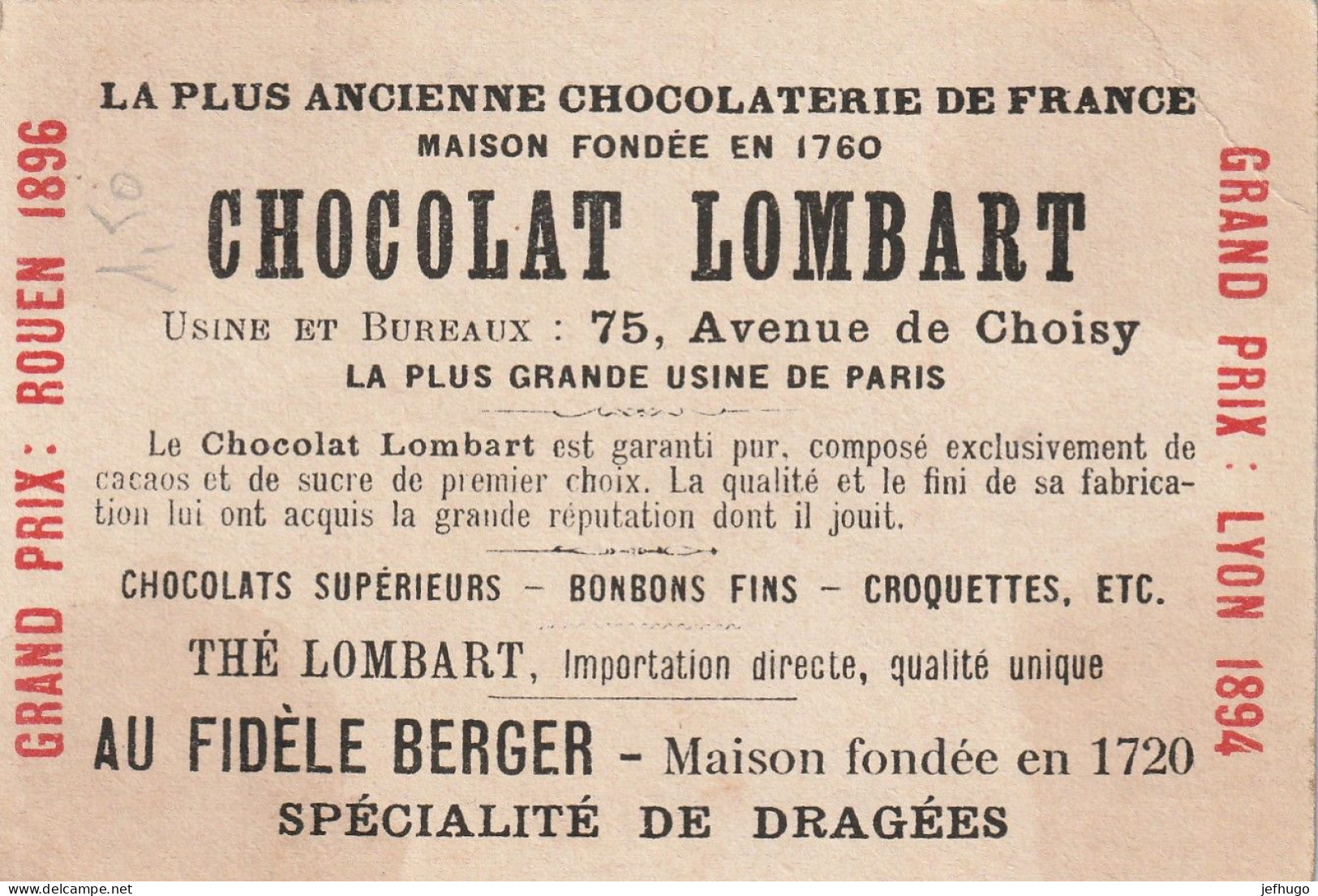 69 - CHROMO CHOCOLAT LOMBART . PAU . FACADE DU CHATEAU . SCAN - Lombart