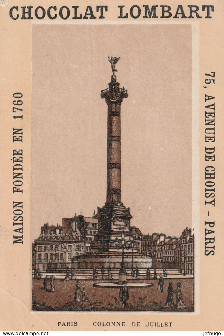 69 - CHROMO CHOCOLAT LOMBART . PARIS COLONNE DE JUILLET . SCAN - Lombart