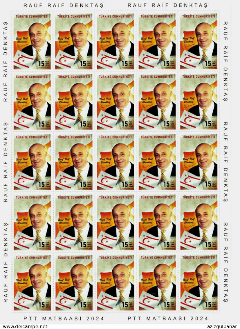 TURKEY - 100th ANNIVERSARY OF THE BIRTH OF DENKTASH - FOUNDING PRESIDENT OF TRNC -  27th JANUARY 2024 - FULL SHEET - FDC