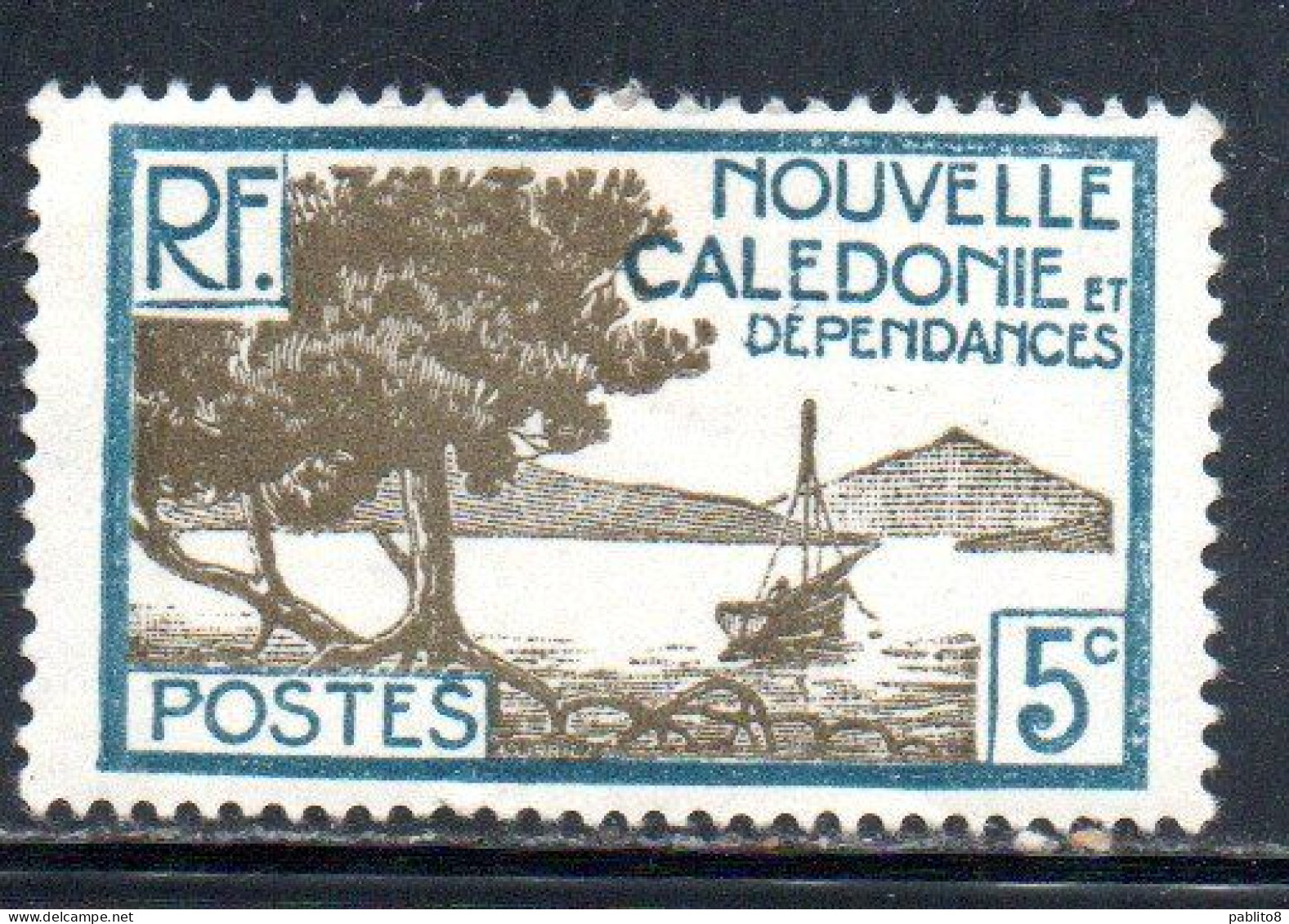 NOUVELLE CALEDONIE NEW NUOVA CALEDONIA 1928 1940 BAY OF PALETUVIERS POINT 5c MH - Gebraucht