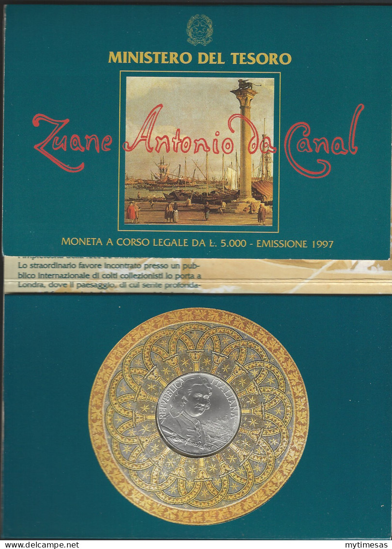 1997 Italia Lire 5.000 Canaletto Silver FDC-BU - Otros & Sin Clasificación