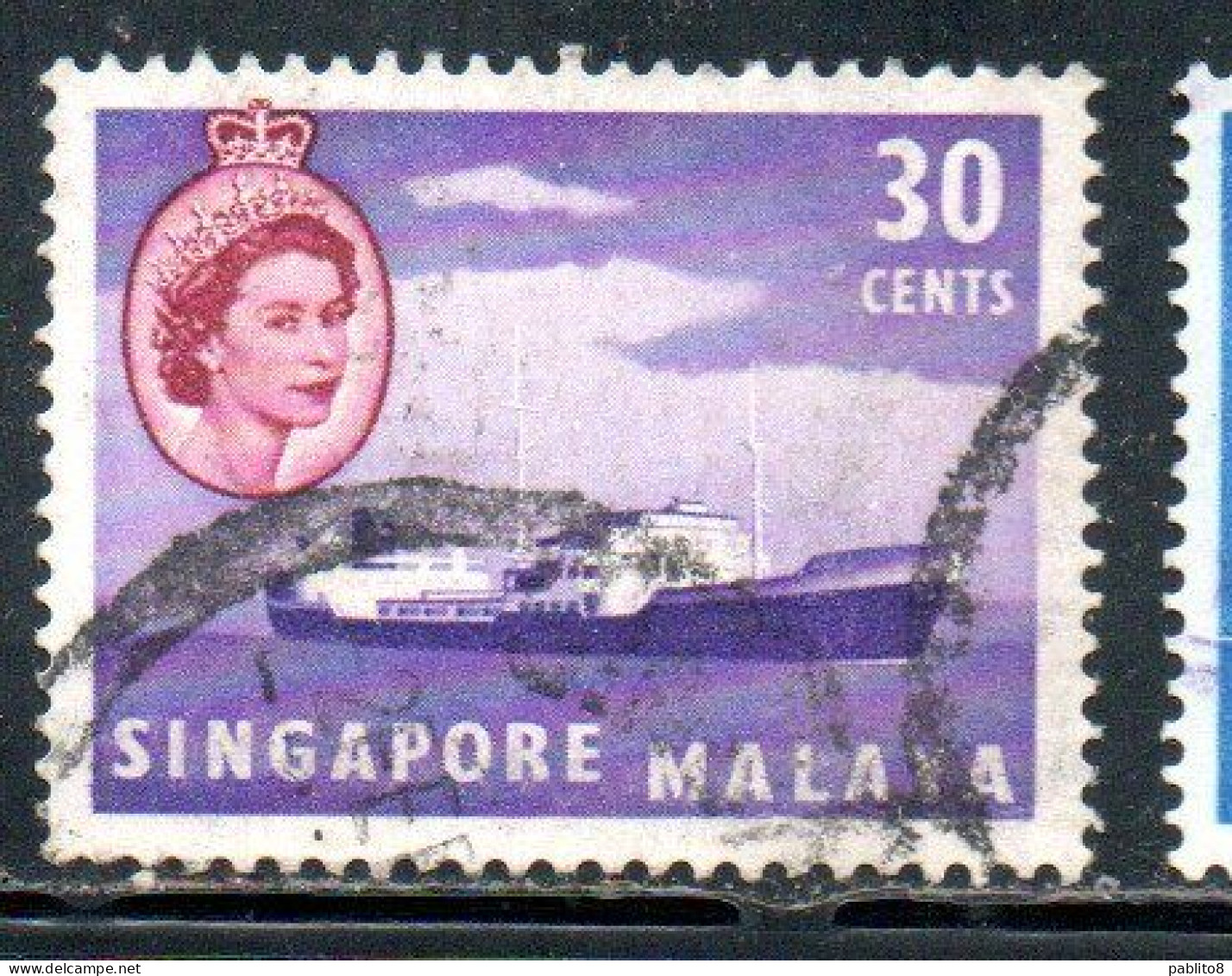 SINGAPORE MALAYA MALAISIE MALESIA 1955 OIL TANKER 30c USATO USED OBLITERE' - Singapur (...-1959)