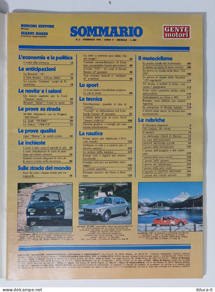 43988 GENTE MOTORI 1976 A. V N. 2 - Alfetta 2000; Simca 1308 GT; TuttoMoto - Motoren