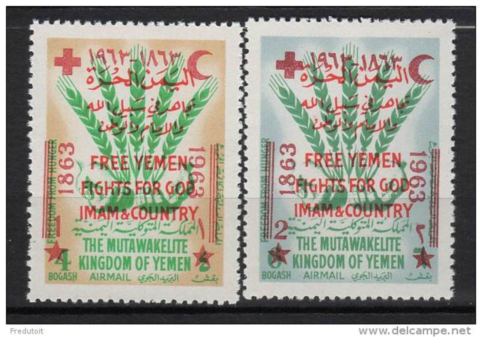 YEMEN - 1963 - N°50 I/51 II ** Surcharge : 100 Ans Croix Rouge + "Free Yemen Fights For God Imam &amp; Country" - Jemen