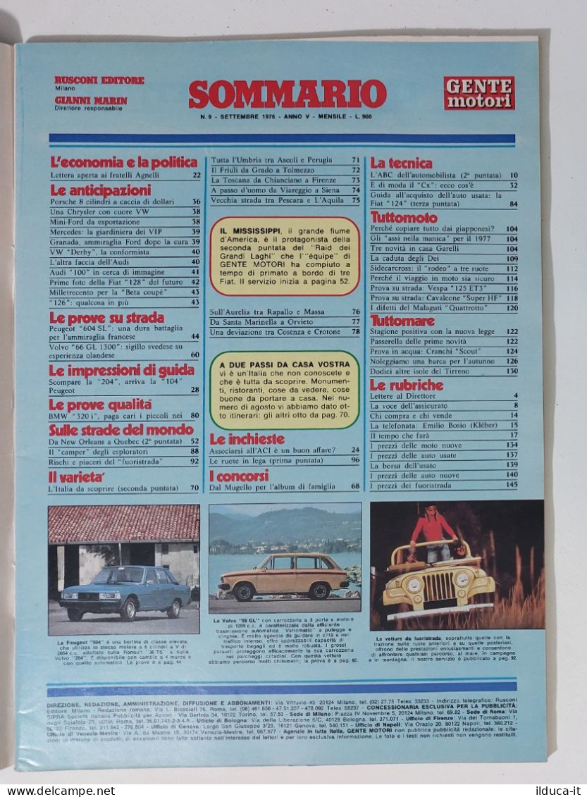 43995 GENTE MOTORI 1976 A. V N. 9 - FIAT 128; FIAT 126; Ford Granada; Audi - Moteurs