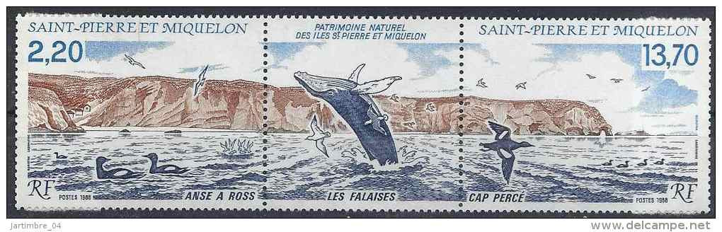 1988 SAINT PIERRE ET MIQUELON 495A**  Oiseau, Baleine, Tryptique - Ongebruikt