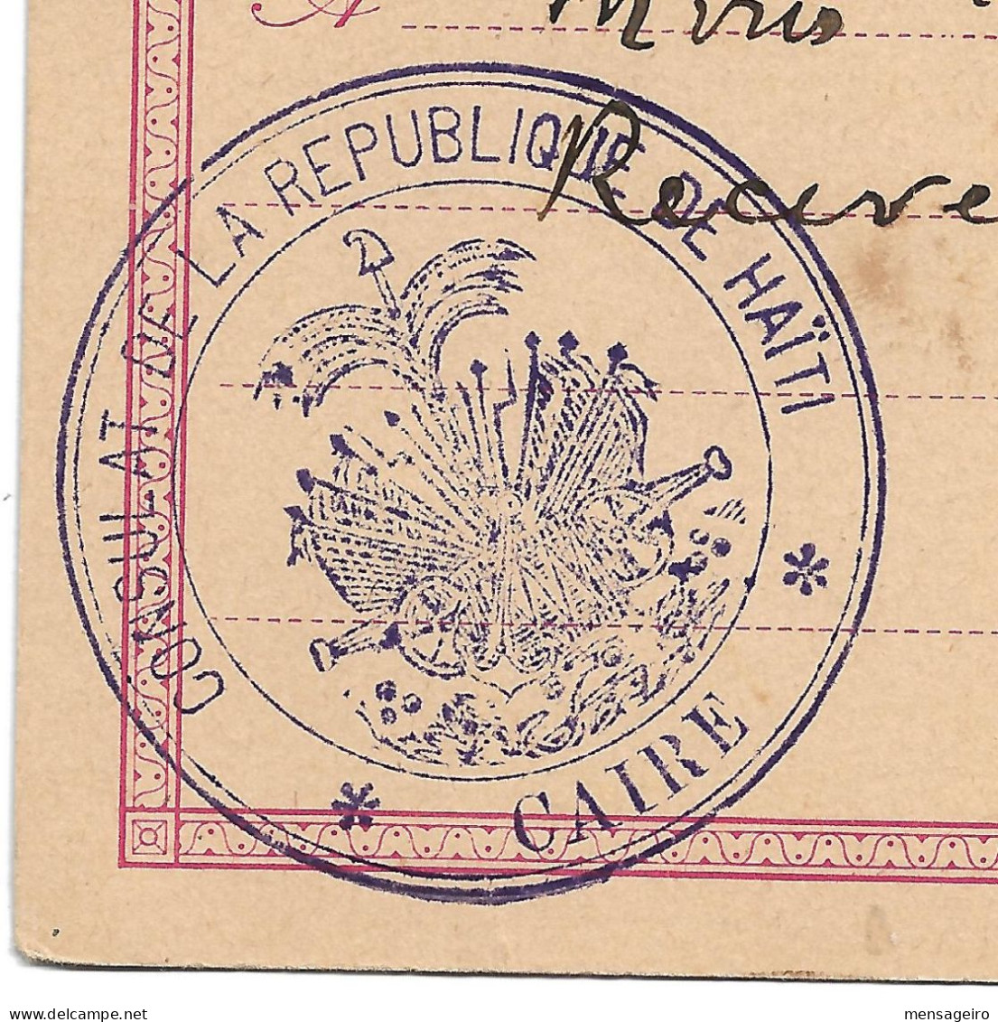 (C01) - MARK OF HAITIAN CONSULATE IN CAIRO - EGYPTIAN POSTALSTATIONERY CARD CAIRO => ALGERIA 1900 - Haiti