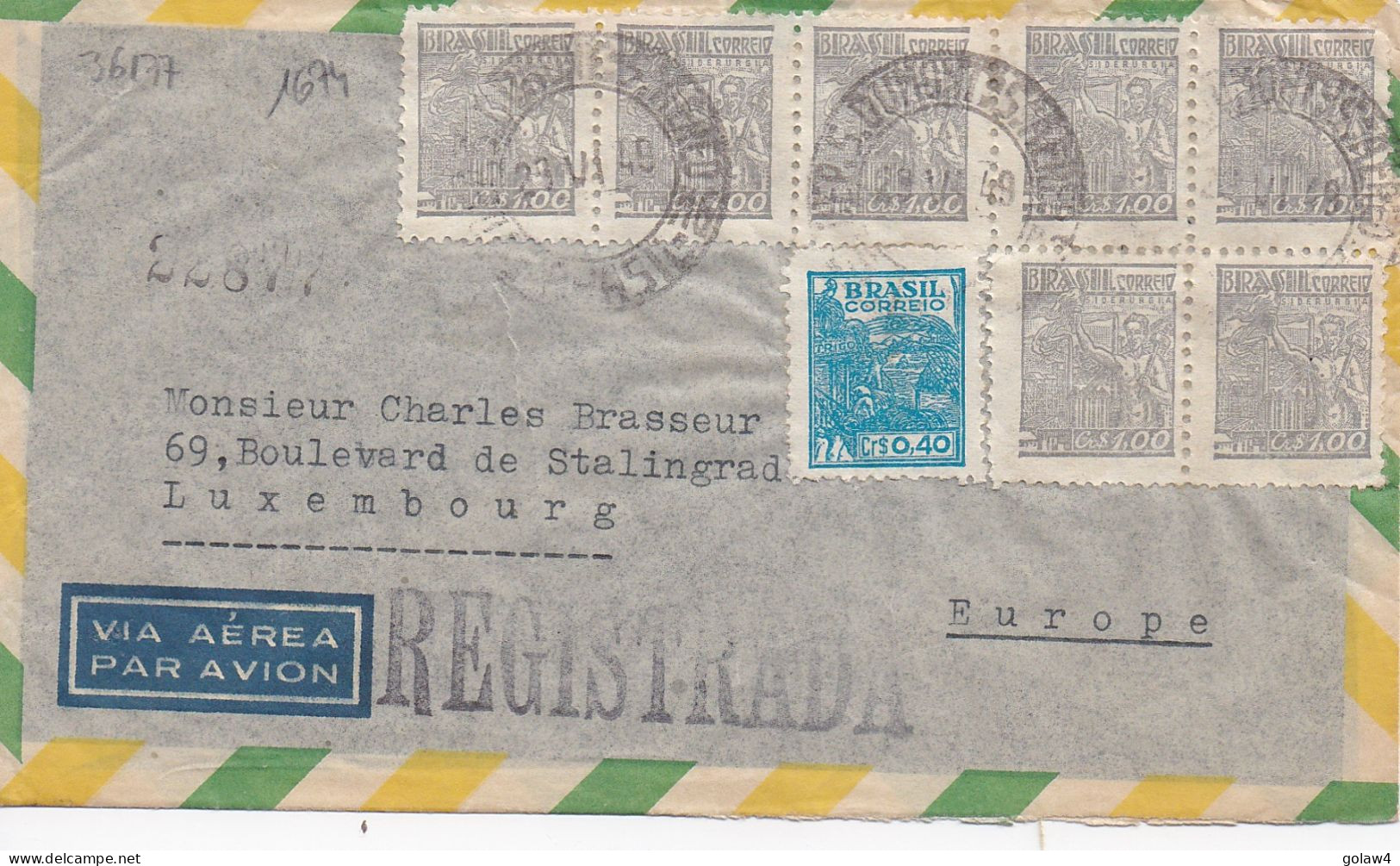 36177# BRESIL LETTRE 1949 BRASIL Pour LUXEMBOURG - Brieven En Documenten