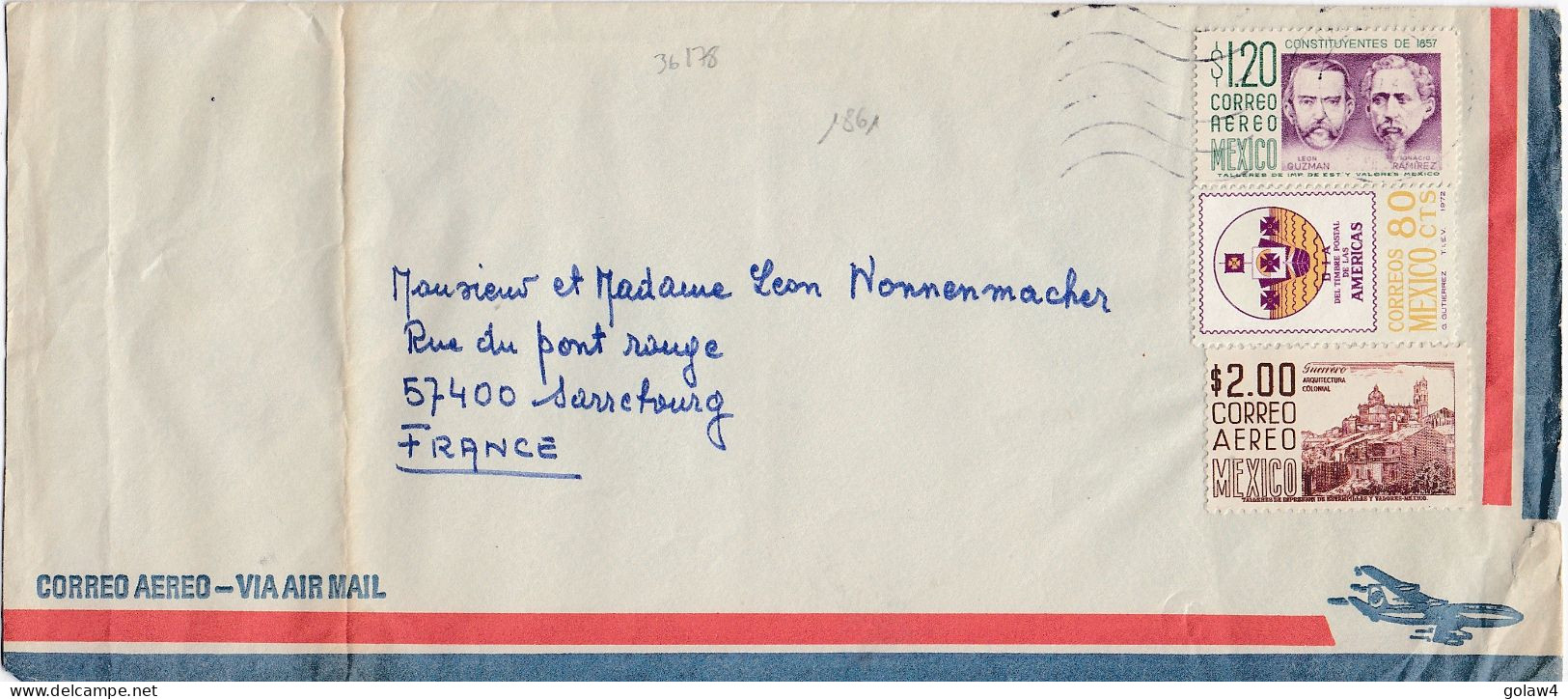 36178# MEXIQUE LETTRE 1973 MEXICO Pour SARREBOURG MOSELLE - Mexico