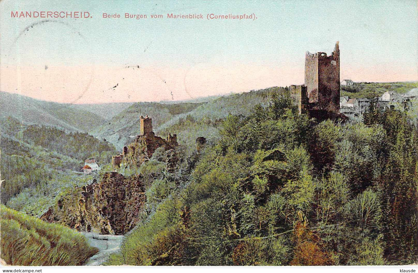 Manderscheid - Beide Burgen Vom Marienblick (Corneliuspfad) Gel.1911 - Manderscheid