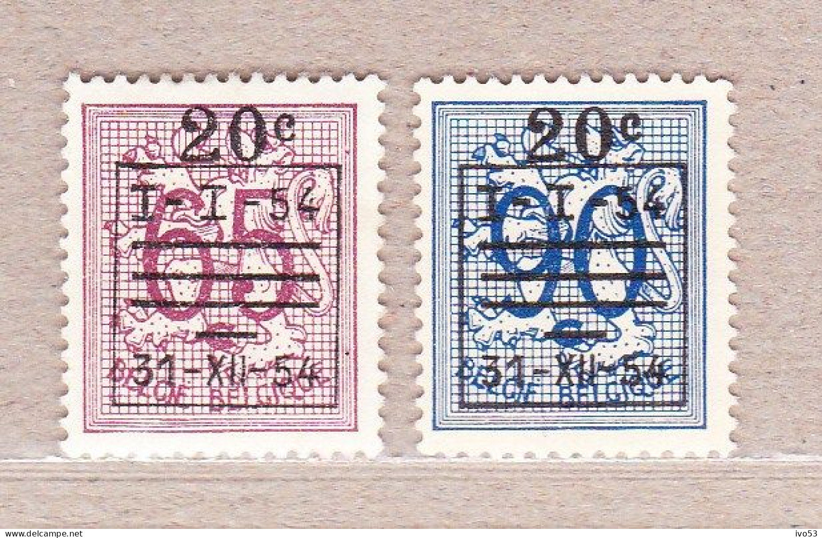 1954 Nr 941-42(*) Zonder Gom.Cijfer Op Heraldieke Leeuw. - 1951-1975 Heraldieke Leeuw