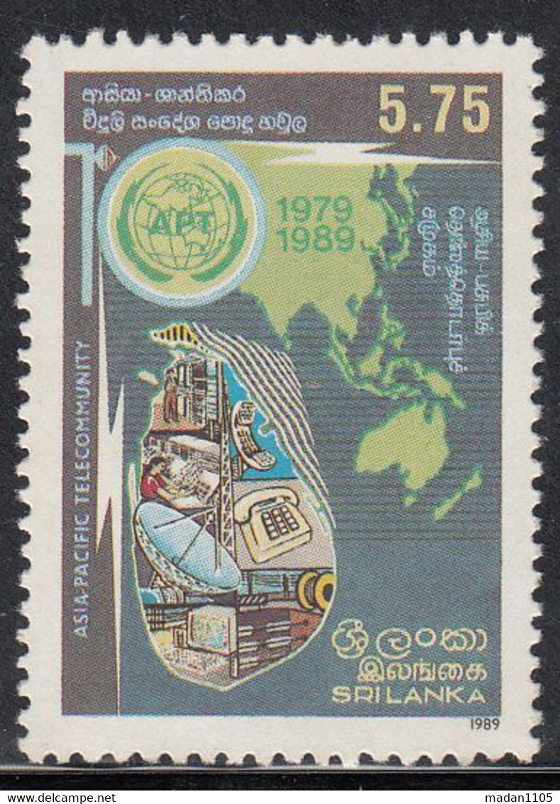 SRI LANKA 1989 , 10th Anniversary Asia Pacific Tele Community (APT)  (WITHOUT Surcharge) 1v Complete, MNH(**) - Sri Lanka (Ceylon) (1948-...)