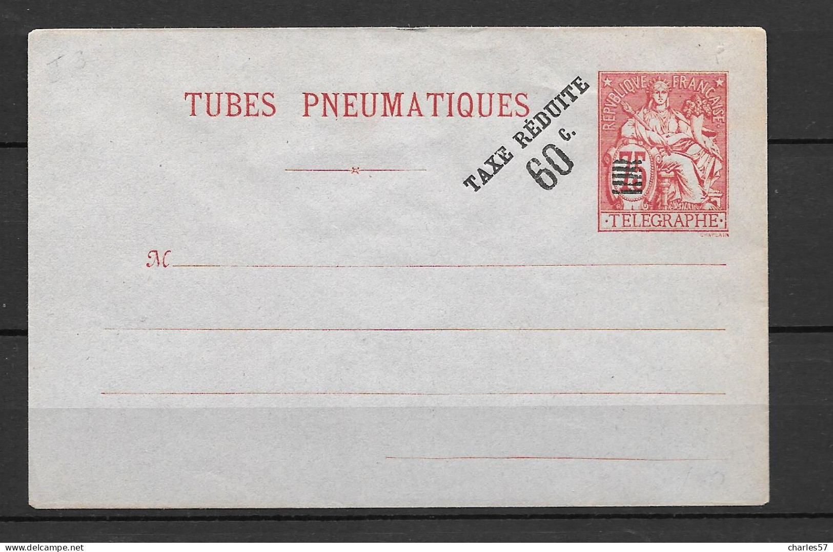 / Chaplain: Tubes Pneumatiques Taxe Réduite 60c.s.75c - Pneumatic Post