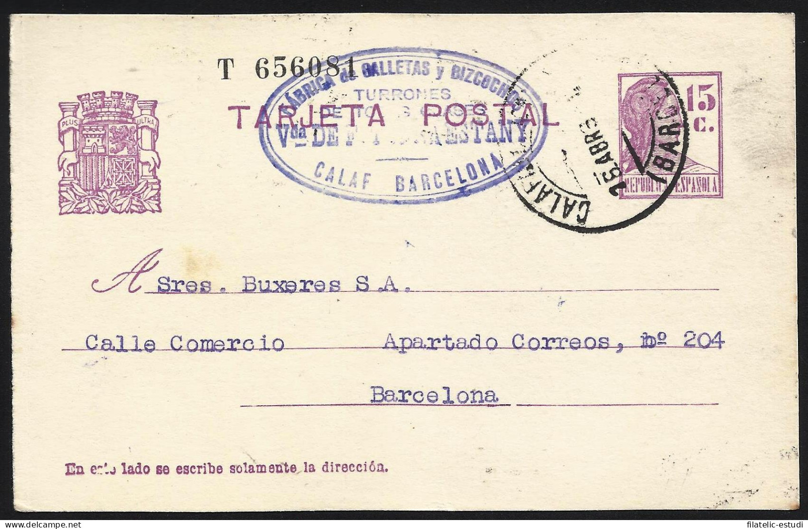España Spain Entero Postal 69 Matrona 1934 Calaf - Sonstige & Ohne Zuordnung