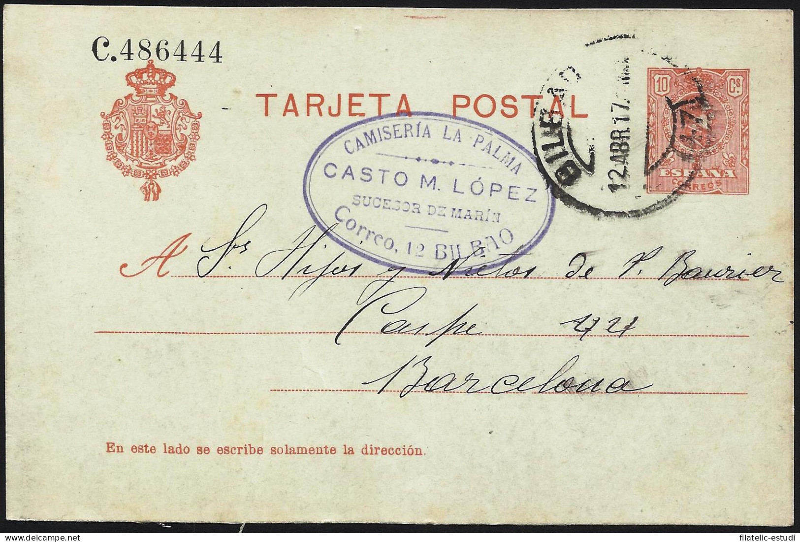 España Spain Entero Postal 49 Alfonso XIII 1917 Bilbao - Sonstige & Ohne Zuordnung