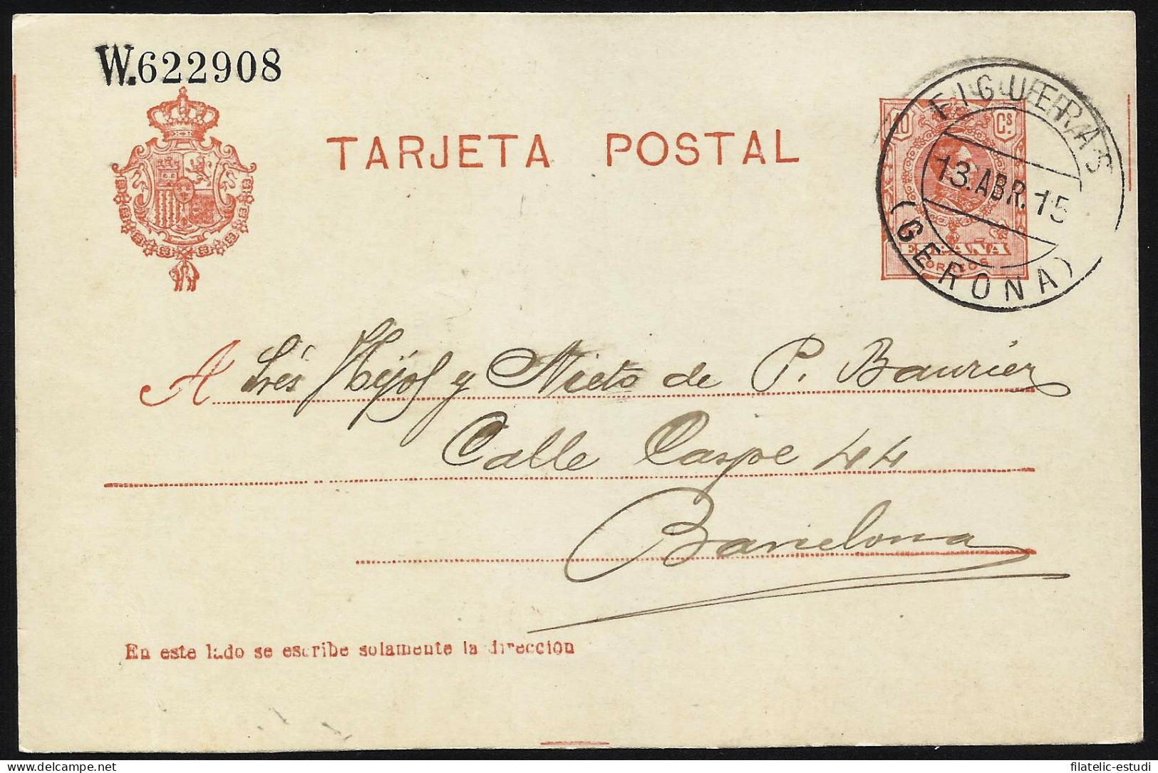 España Spain Entero Postal 49 Alfonso XIII 1915 Figueras - Altri & Non Classificati