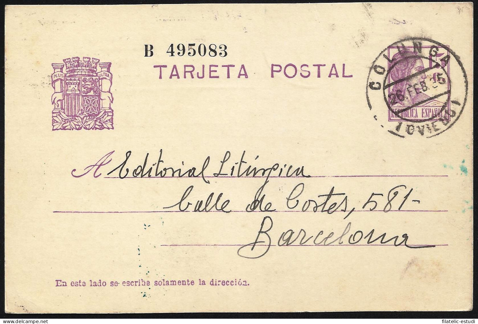 España Spain Entero Postal 69 Matrona 1935 Colunga - Sonstige & Ohne Zuordnung