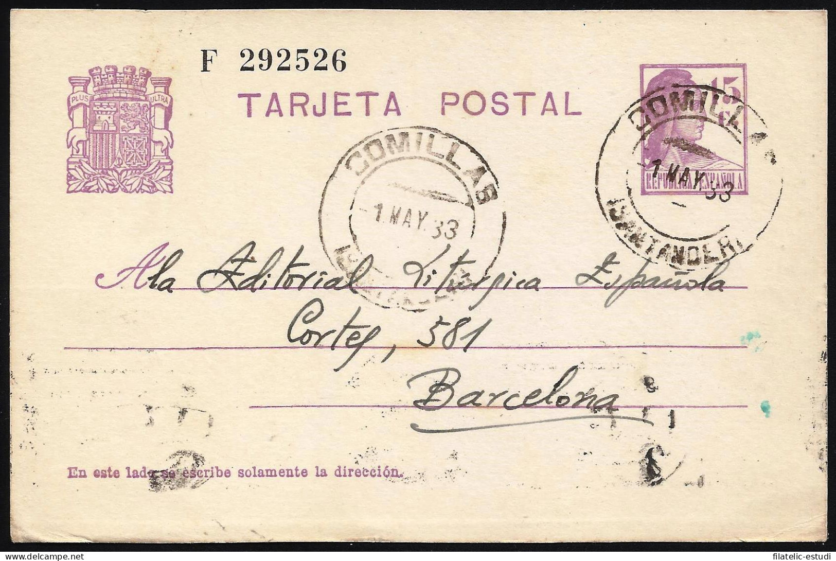 España Spain Entero Postal 69 Matrona 1935 Comillas - Sonstige & Ohne Zuordnung