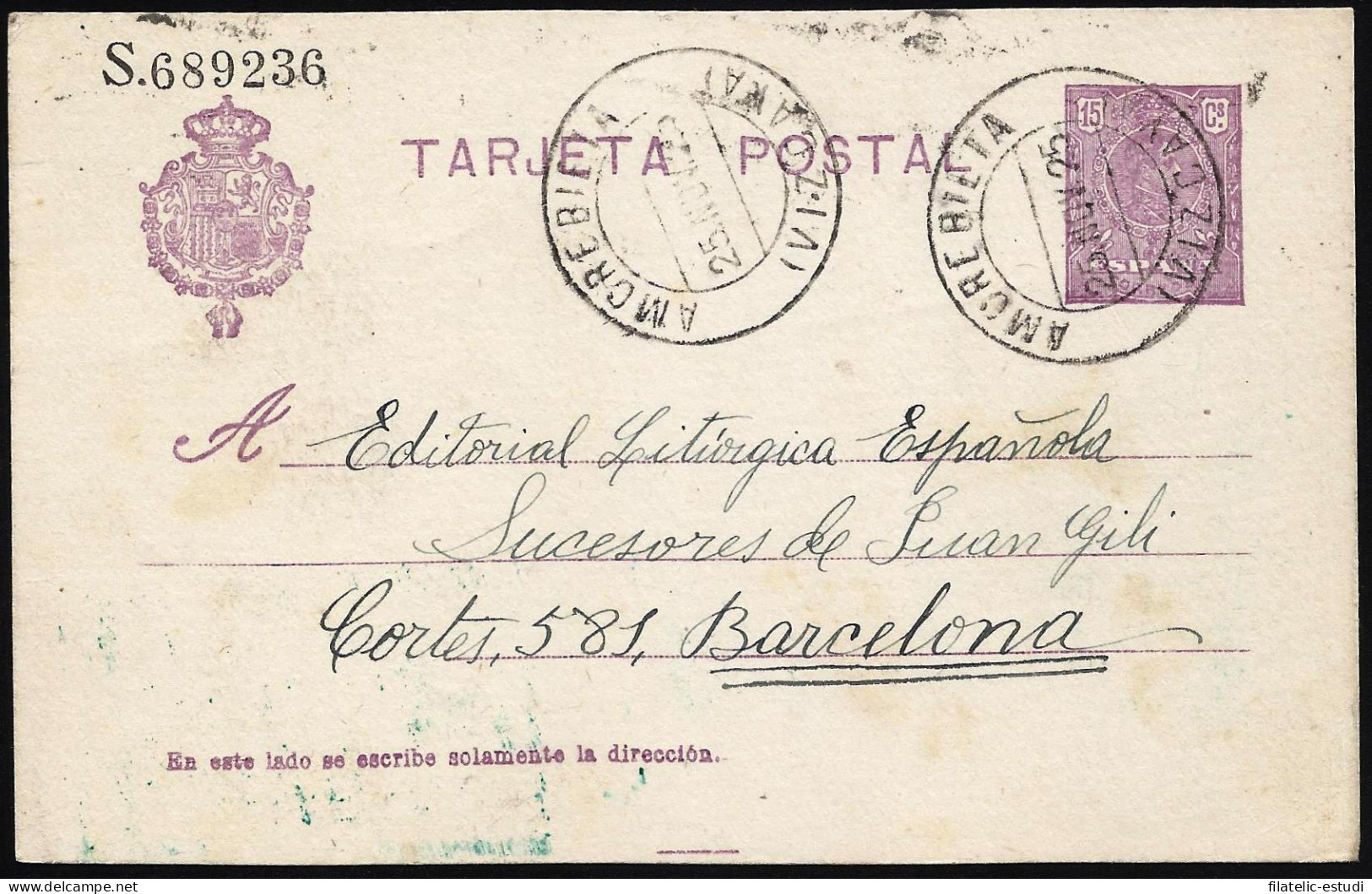 España Spain Entero Postal 50 Alfonso XIII 1925 Amorebieta - Other & Unclassified