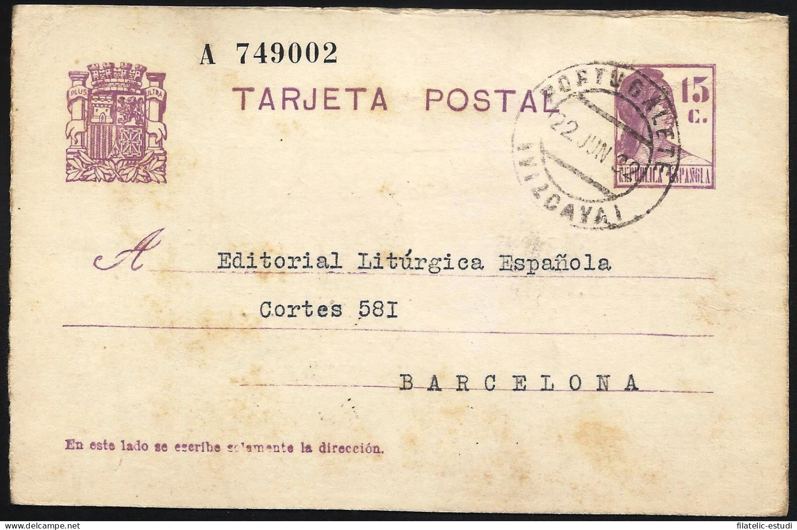 España Spain Entero Postal 69 Matrona 1932 Portugalete - Sonstige & Ohne Zuordnung