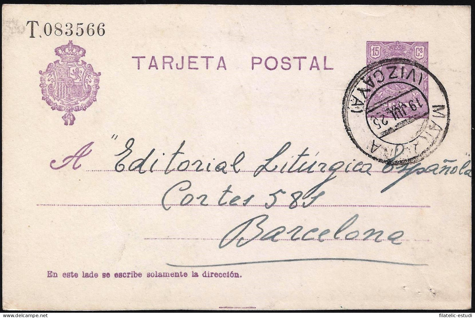 España Spain Entero Postal 50 Alfonso XIII 1925 Marquina - Sonstige & Ohne Zuordnung