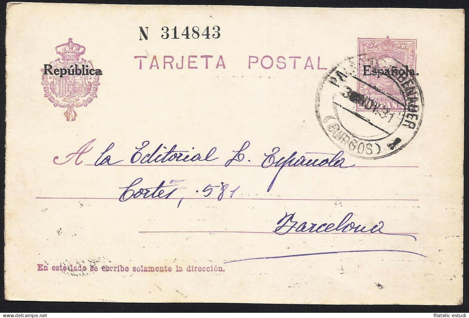 España Spain Entero Postal 61 Alfonso XIII 1931 Palacios De Benaver - Sonstige & Ohne Zuordnung