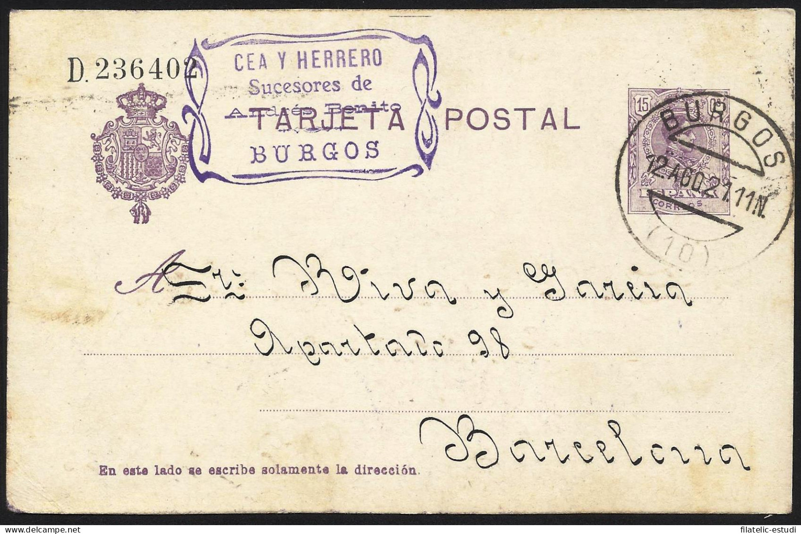 España Spain Entero Postal 50 Alfonso XIII 1921 Burgos - Sonstige & Ohne Zuordnung