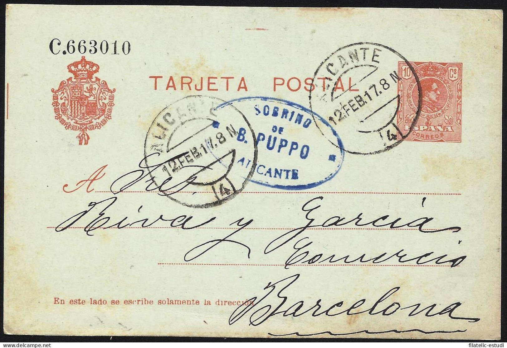 España Spain Entero Postal 49 Alfonso XIII 1917 Alicante - Altri & Non Classificati