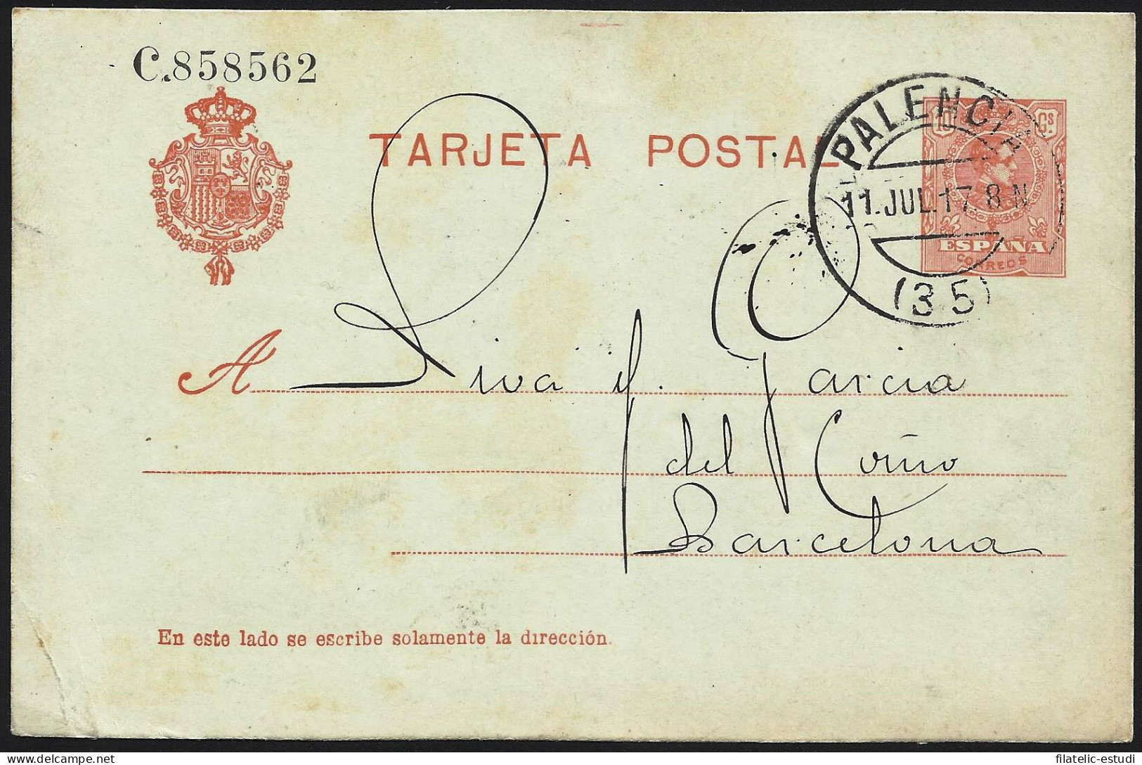 España Spain Entero Postal 49 Alfonso XIII 1917 Palencia - Altri & Non Classificati