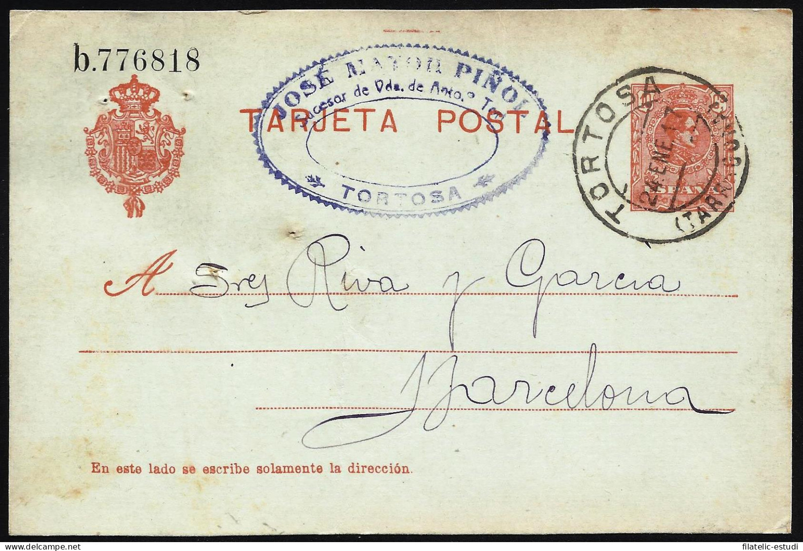 España Spain Entero Postal 49 Alfonso XIII 1917 Tortosa - Sonstige & Ohne Zuordnung