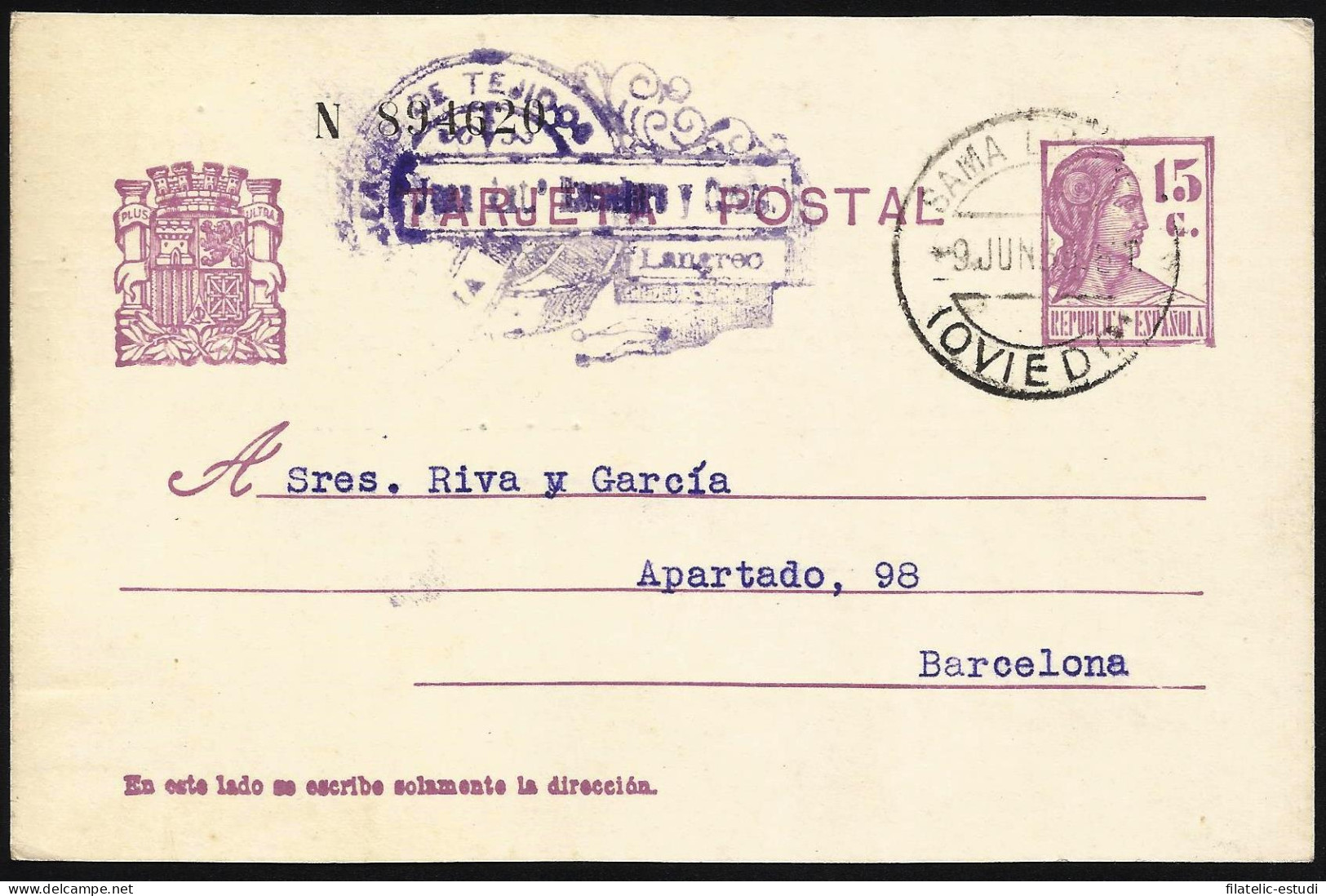 España Spain Entero Postal 69 Matrona 1936 Sama De Langreo - Sonstige & Ohne Zuordnung