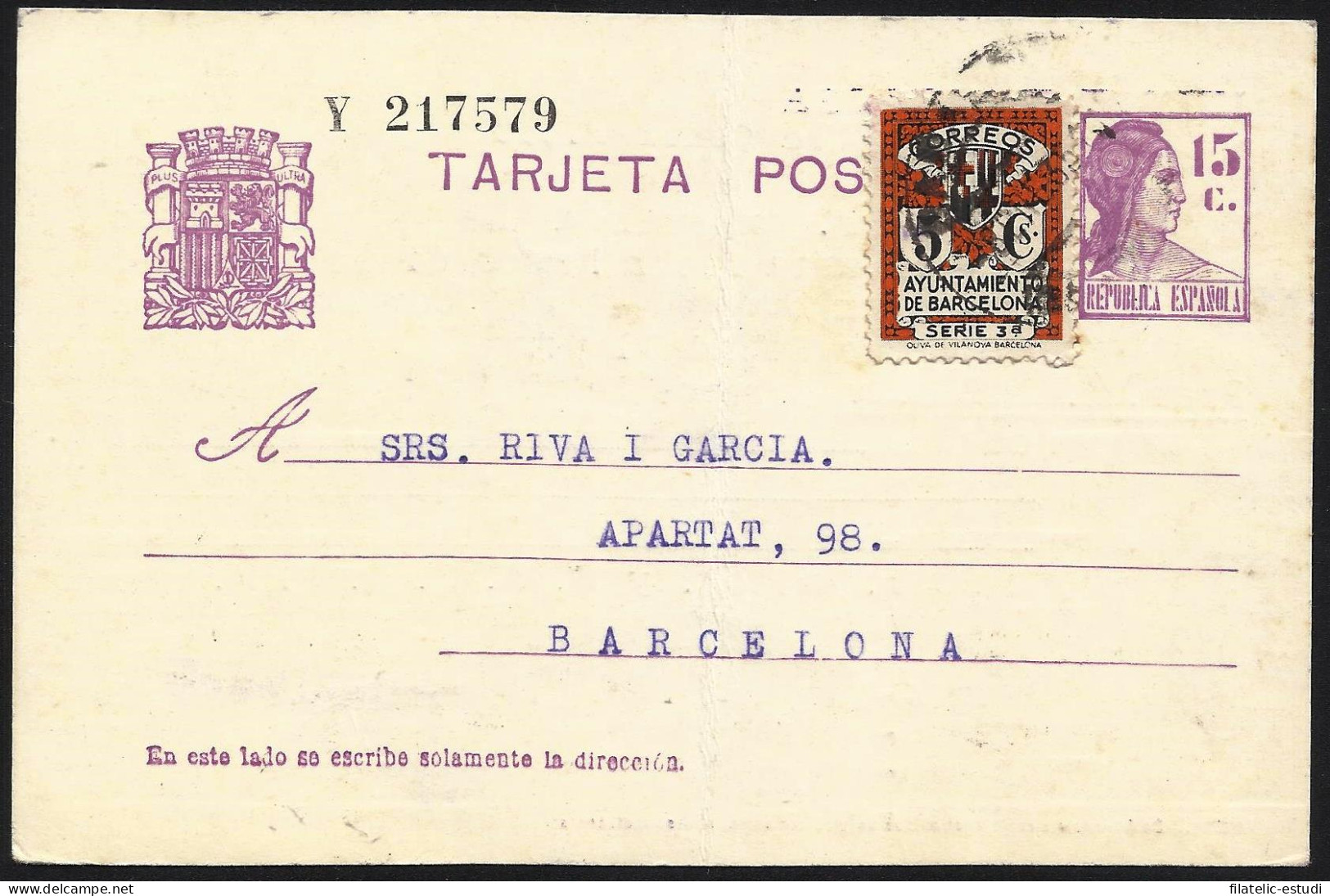 España Sapin Entero Postal 69 Matrona 1935 Sabadell - Other & Unclassified