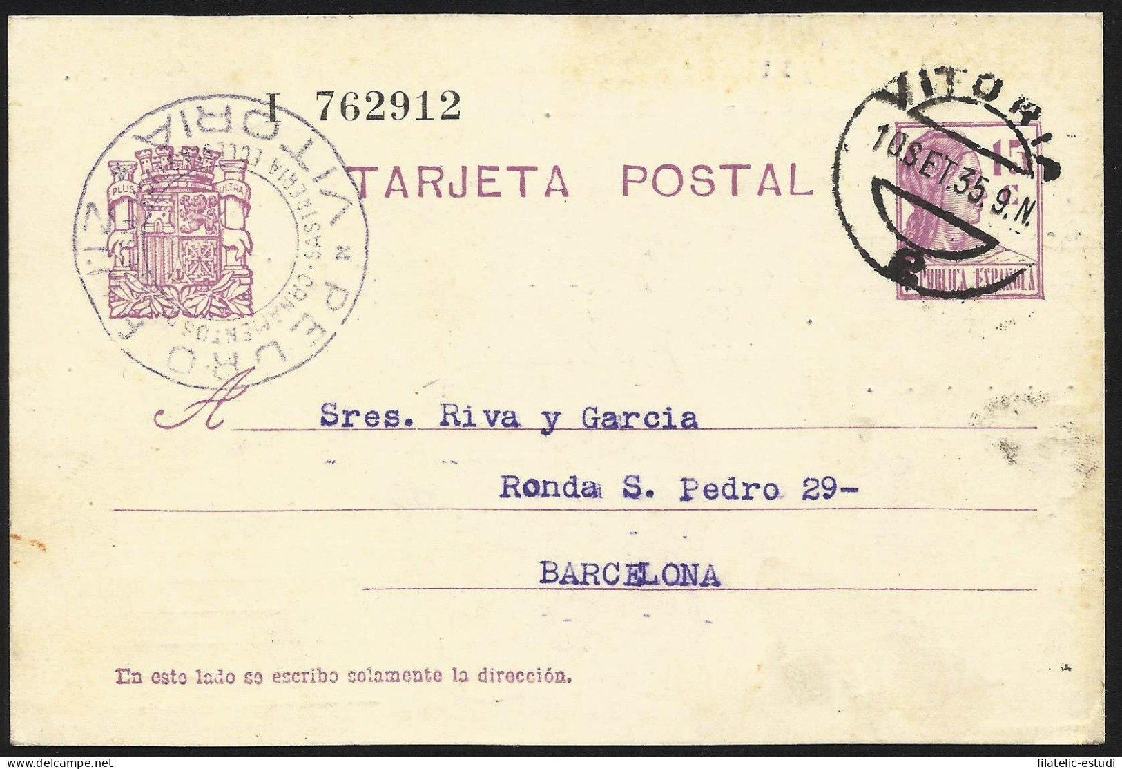 España Spain Entero Postal 69 Matrona 1935 Vitoria - Altri & Non Classificati