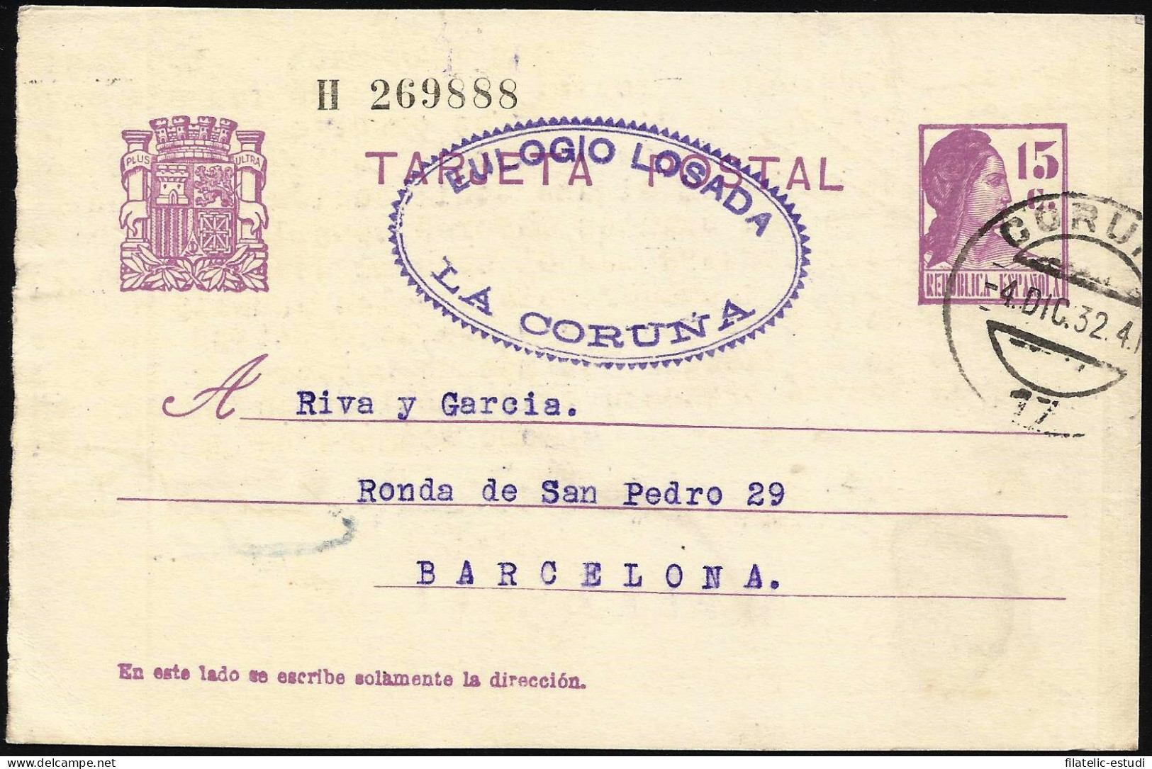 España Spain Entero Postal 69 Matrona 1932 Coruña - Altri & Non Classificati
