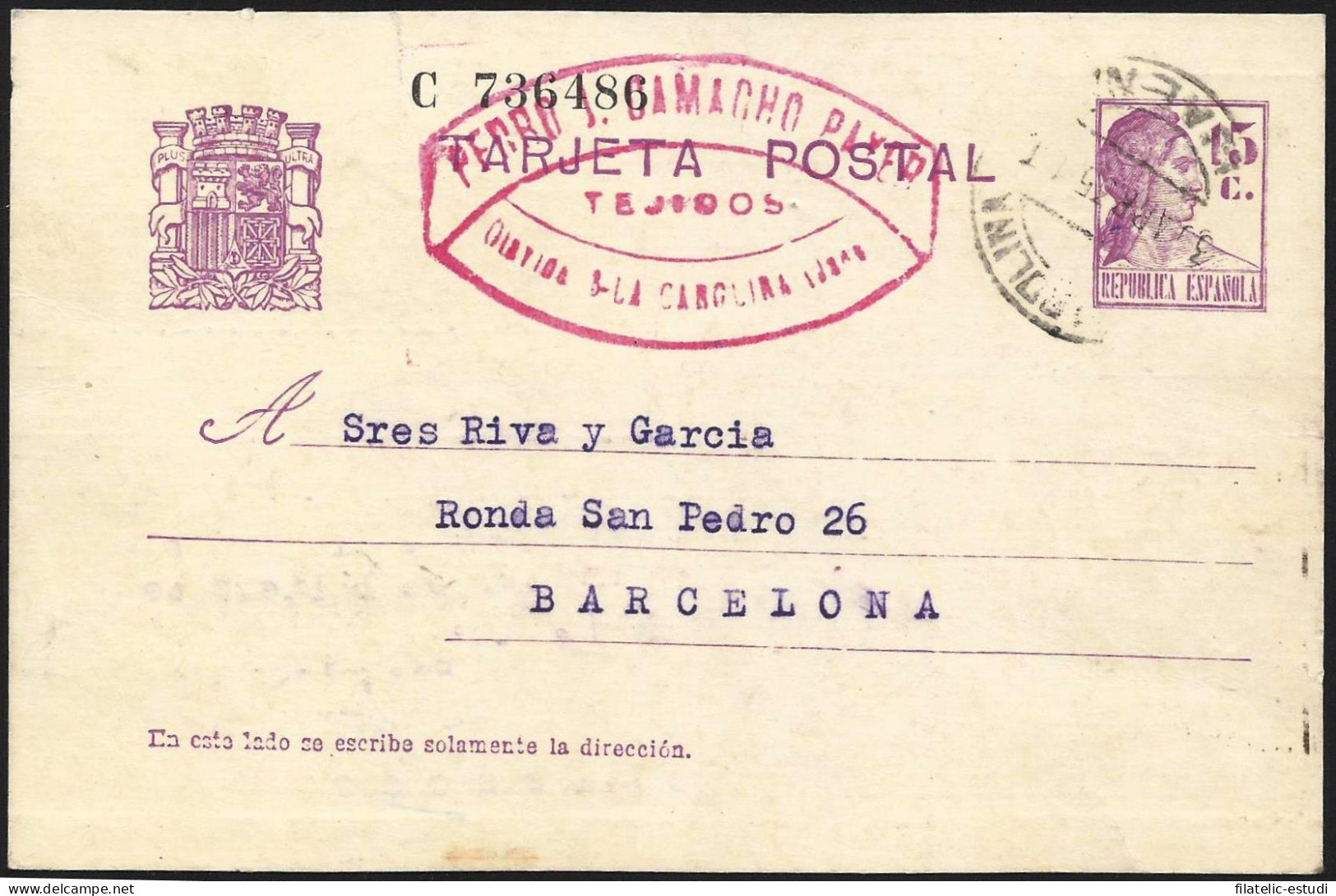 España Spain Entero Postal 63 Matrona 1935 La Carolina - Autres & Non Classés